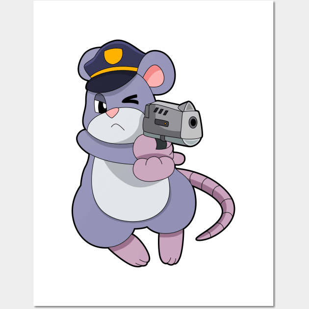 Mouse as Police officer with Police hat Wall Art by Markus Schnabel